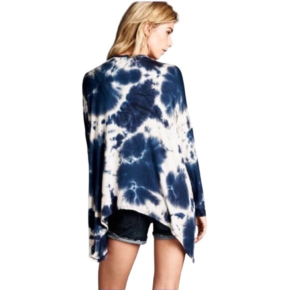 NWT Blue Tie Dye Open Front Draped Jersey Cardigan| Ethereal Grunge Boho Coastal - Picture 9 of 13